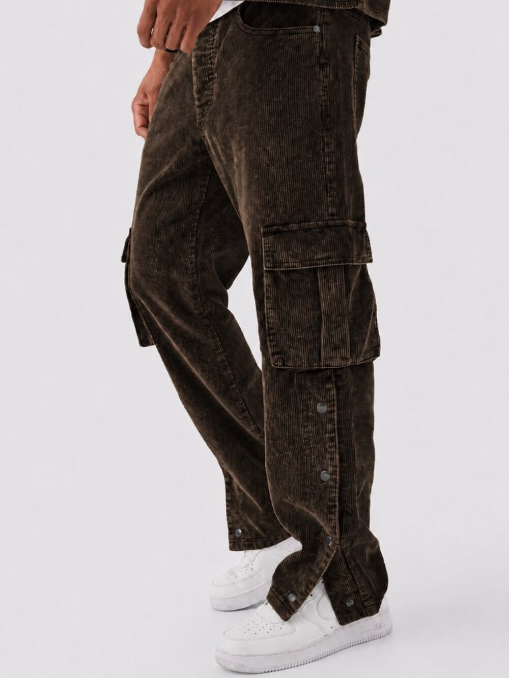 boohooMAN Dark Brown Corduroy Cargo Pants Men's 30W